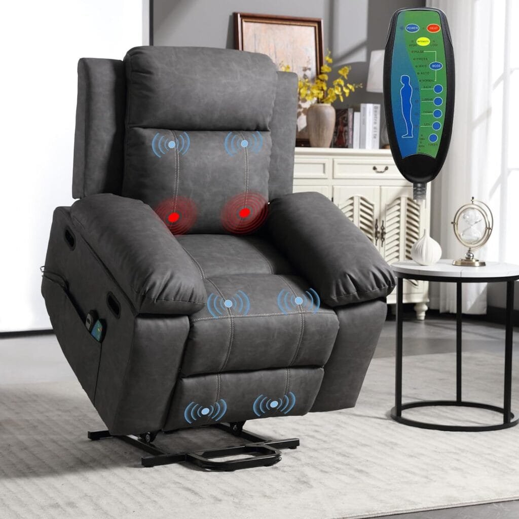 JEEOHEY Recliner Chair, Electric Power Lift Chair,Upholstered Faux Leather Massage Chair Recliner Sofa with Heated,Adjustable Modern Reclining Chair for Elderly Adults(Grey)