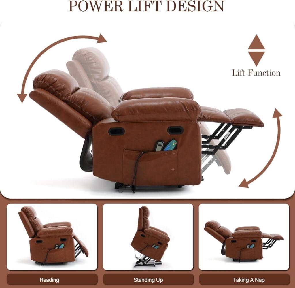 JEEOHEY Recliner Chair, Electric Power Lift Chair,Upholstered Faux Leather Massage Chair Recliner Sofa with Heated,Adjustable Modern Reclining Chair for Elderly Adults(Grey)