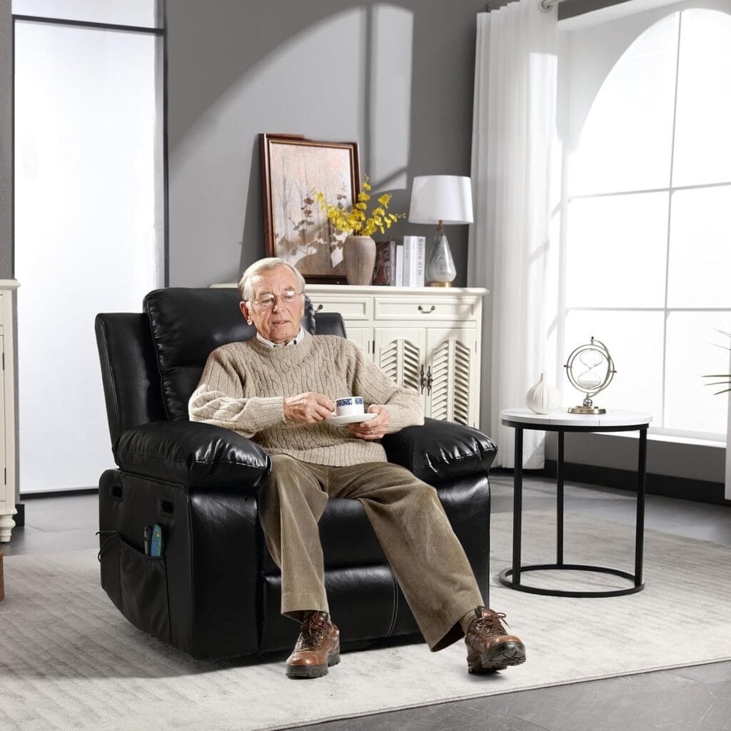 JEEOHEY Recliner Chair, Electric Power Lift Chair,Upholstered Faux Leather Massage Chair Recliner Sofa with Heated,Adjustable Modern Reclining Chair for Elderly Adults(Grey)
