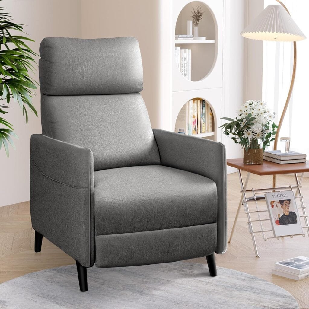 JUMMICO Recliner Chair Adjustable Home Theater Single Fabric Recliner Sofa Furniture with Thick Seat Cushion and Backrest Modern Living Room Recliners (Aurora Grey)