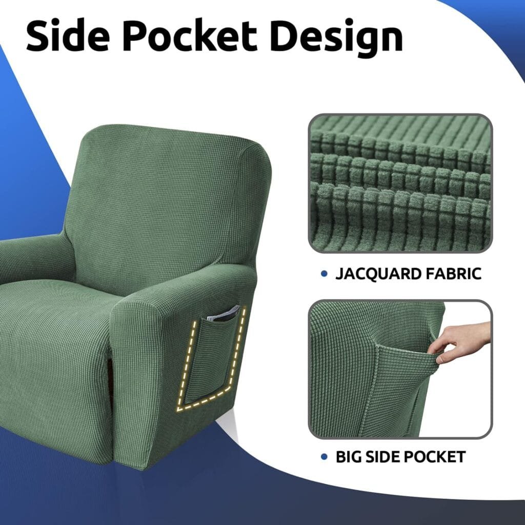 KEKUOU Recliner Chair Covers,Lazy Boy Recliner Covers Stretch Couch Cover Slipcovers 1 Piece Furniture Protector with Elastic Bottom for Dog,Kids.(Recliner, Navy Blue)
