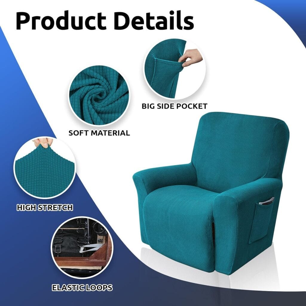 KEKUOU Recliner Chair Covers,Lazy Boy Recliner Covers Stretch Couch Cover Slipcovers 1 Piece Furniture Protector with Elastic Bottom for Dog,Kids.(Recliner, Navy Blue)