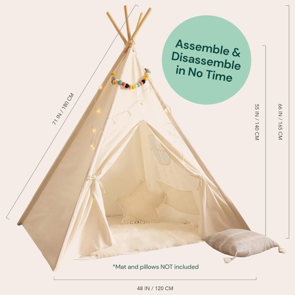 Kids Teepee Tent for Kids - with Light String | Teepee Tent for Kids | Kids Play Tent | Kids Teepee Play Tent | Toddler Teepee Tent for Girls  Boys