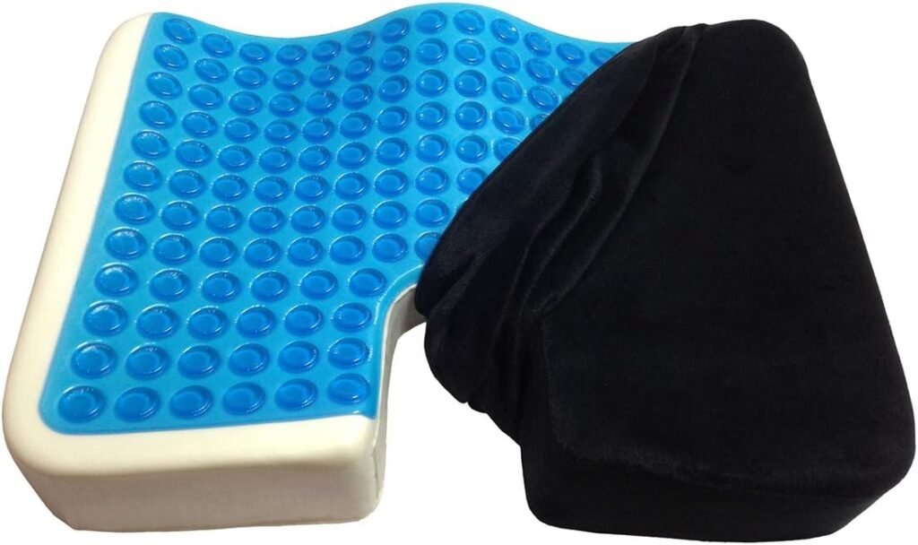 Kieba Coccyx Seat Cushion, Cool Gel Memory Foam Large Orthopedic Tailbone Pillow for Sciatica, Back, and Tailbone Pain (Black)