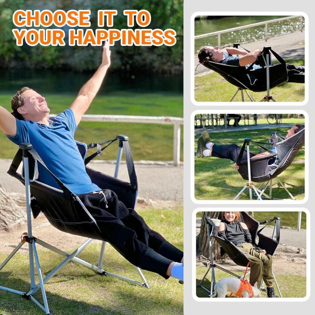 KingCamp Hammock Camping Chair Swinging Rocking Chair for Adults Lawn Beach Camp Outside Portable Folding Chair Hold Up to 264lbs with Adjustable Back Support Carrying Bag Cup Holder