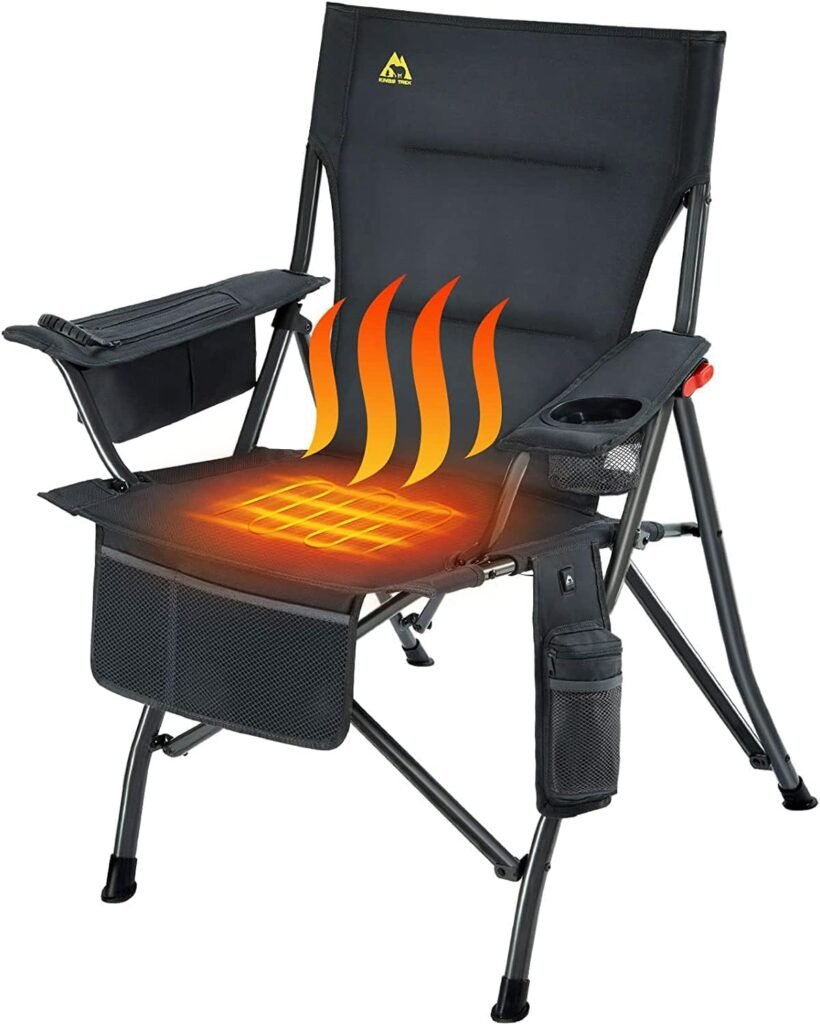 KINGS TREK Camping Chair Heated Foldable, Lightweight for Adult with Cooler, USB Heating Chair for Outdoor, Camping, Hiking, Sports(5V 2A Battery Pack Required)