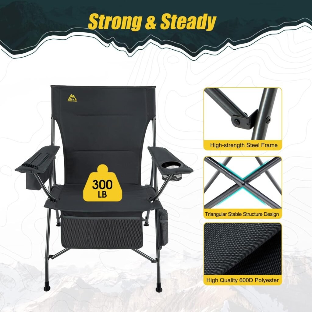 KINGS TREK Camping Chair Heated Foldable, Lightweight for Adult with Cooler, USB Heating Chair for Outdoor, Camping, Hiking, Sports(5V 2A Battery Pack Required)