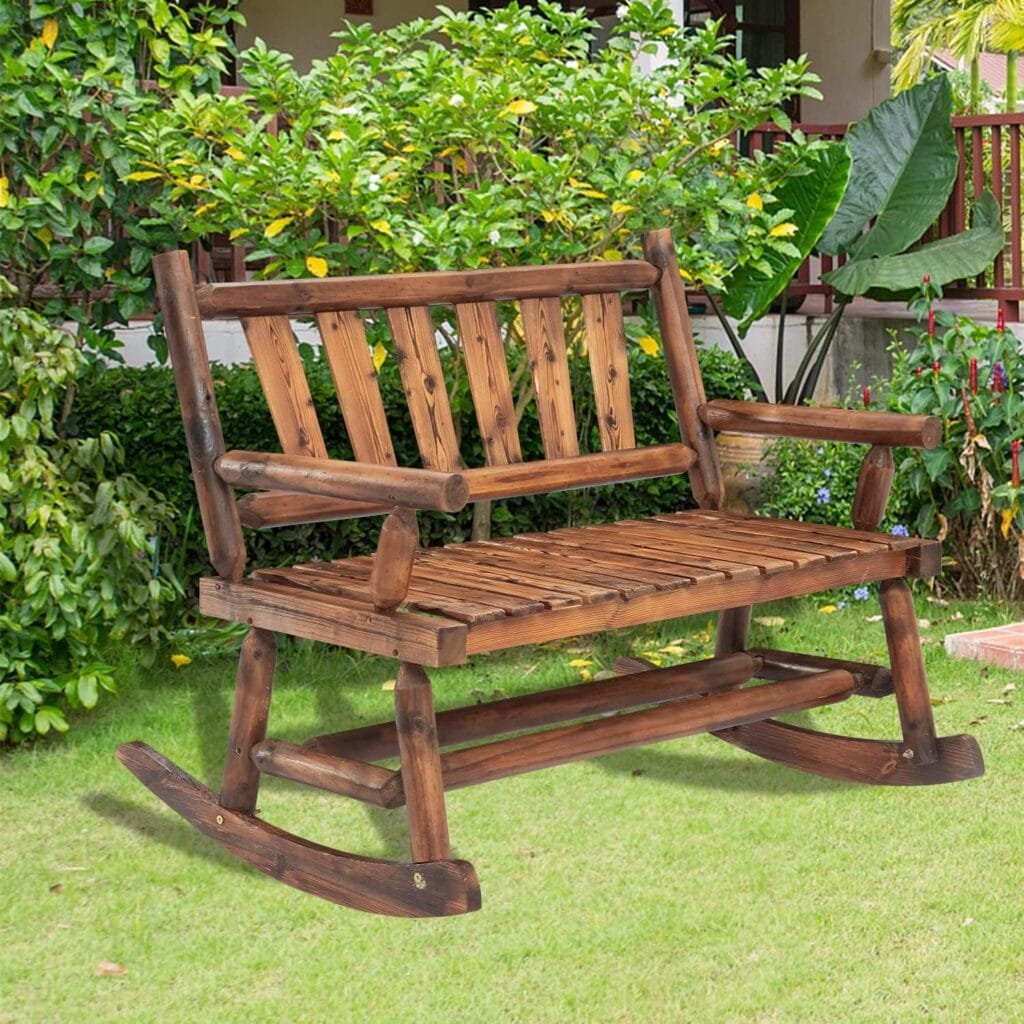 Kinsuite Wood 2-Seat Rocker Bench - Rocking Chair Rustic Armrest Swinging Chair, Outdoor 2 Persons Patio Rocking Chair for Porch Garden Backyard