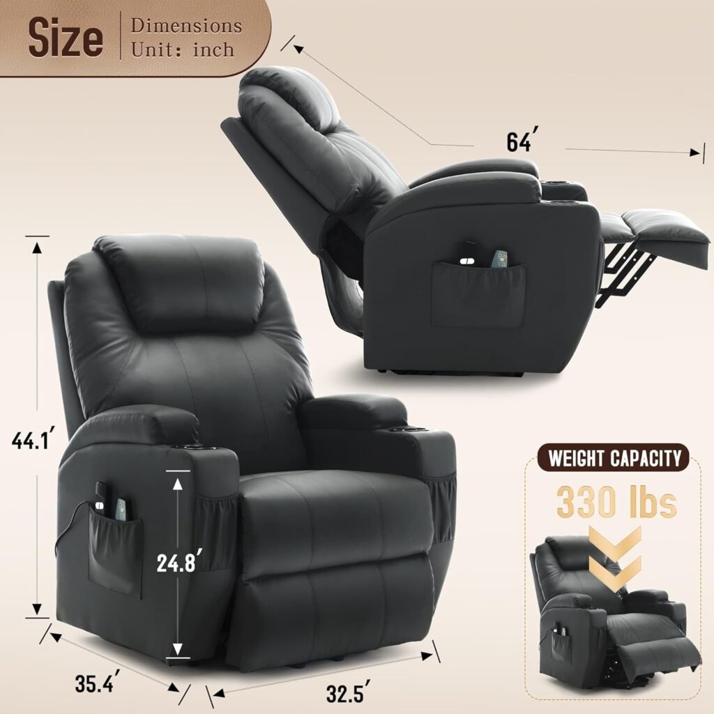 Korser Power Lift Recliner Chair for Elderly and Adults, Electric Recliner with Massage and Heating, Reclining Chair with Remote Control and Cup Holder, Faux Leather Reclining Sofa Chair