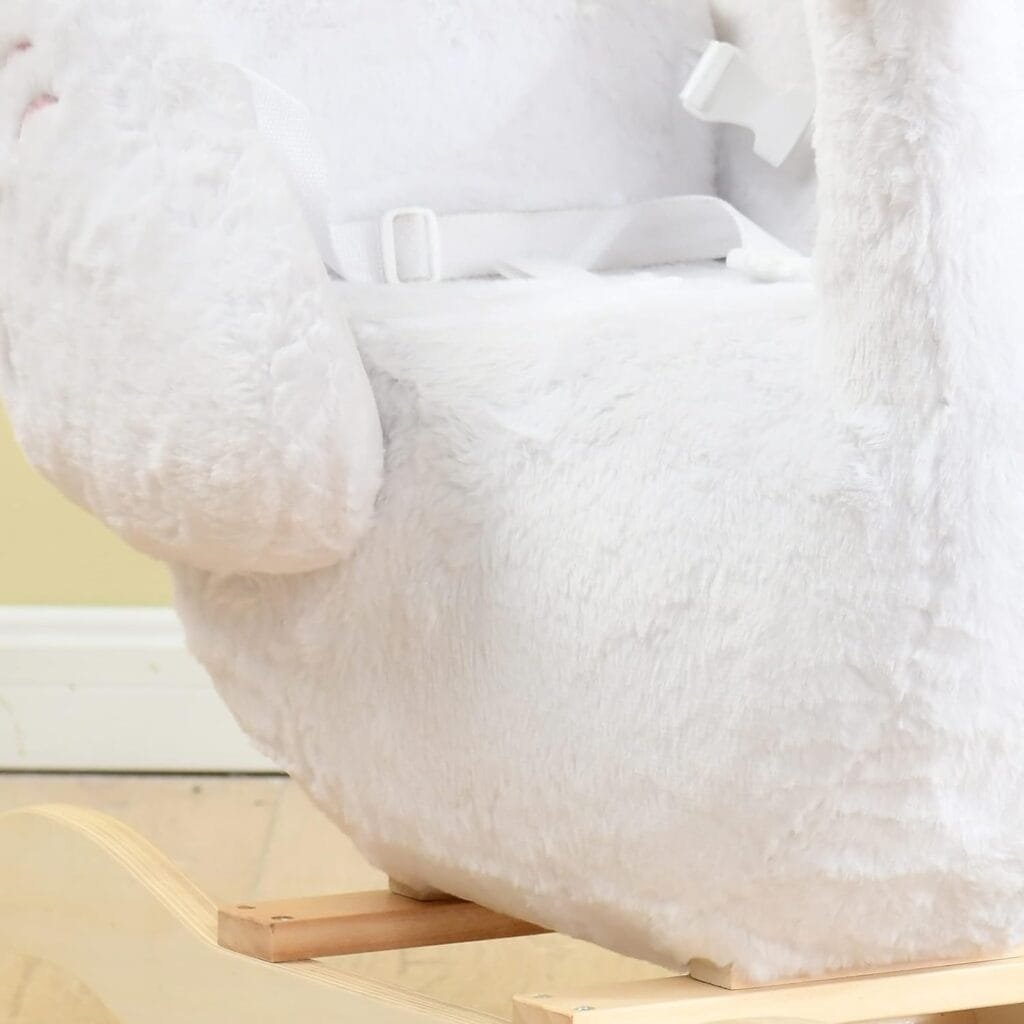 labebe - Plush Rocking Horse Wooden, Baby Riding Animal White Swan, Kid Ride On Toy for 1-3 Year Old, GirlBoy Stuffed Rocking Animal Outdoor, Nursery/Infant/Child Christmas or Birthday Gift