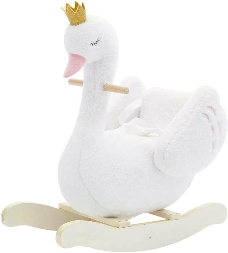 labebe - Plush Rocking Horse Wooden, Baby Riding Animal White Swan, Kid Ride On Toy for 1-3 Year Old, GirlBoy Stuffed Rocking Animal Outdoor, Nursery/Infant/Child Christmas or Birthday Gift