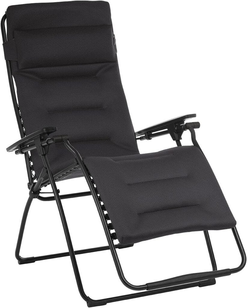 Lafuma Futura XL Air Comfort Zero Gravity Recliner (Acier Black) Extra Large Padded Folding Outdoor Reclining Chair