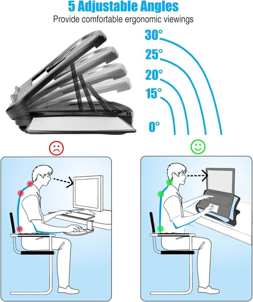 Laptop Stand / Laptop pad / Portable, 5 Adjustable angles, Mouse platform for 12” – 17” Laptop, Drawing Tablet