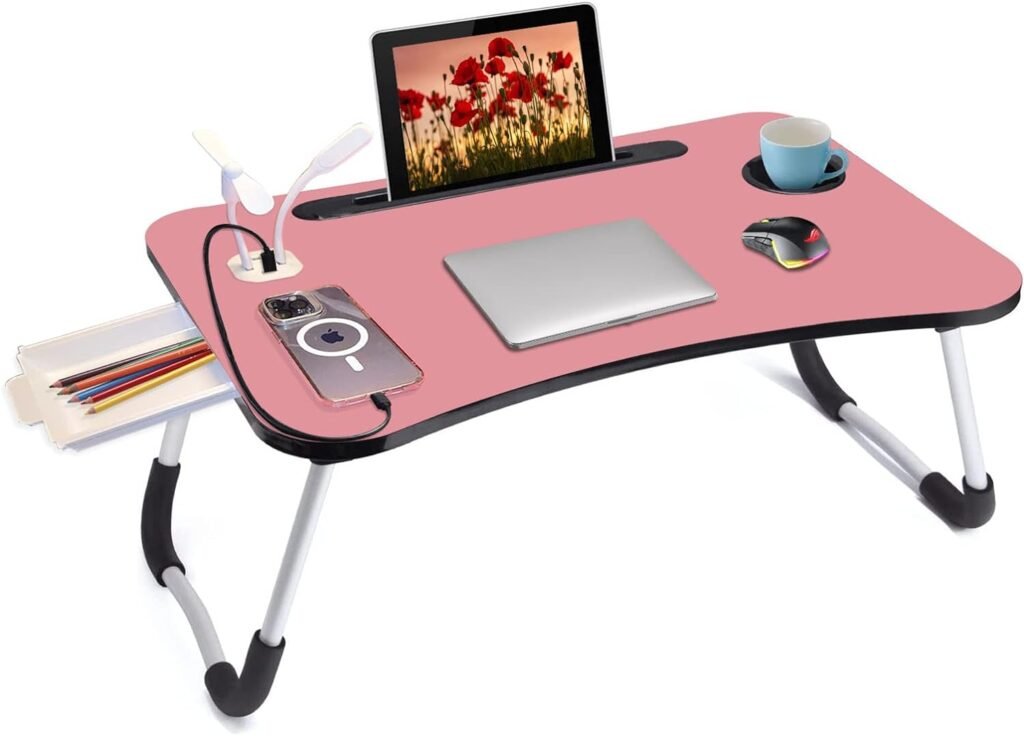 Laptop Table Bed Desk Tray Upgraded with USB Ports, Pad  Cup Holder, Drawer - for Bed/Sofa/Couch/Floor/Work/Study/Reading/Writing/Drawing/Homework - Foldable  Portable Breakfast Table Lap Desk