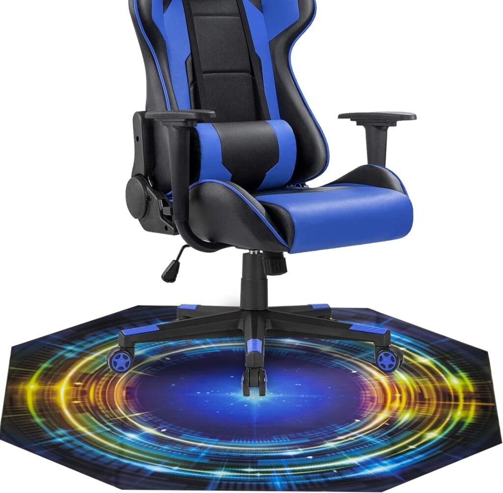 Large Cool Gaming Chair Mat 51x51, Nonslip Rubber Computer Desk Chair Mat for Hardwood Floor, Octagon Hard Floor Protector Rubber Reduce Noice Soft/Non-Slip/Scratch-Resistant  Washable