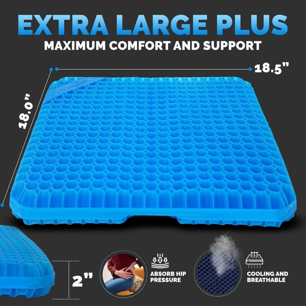 Large Gel Seat Cushion for Long Sitting, Back Pain, Sciatica, Tailbone Pain, Hip Pressure Relief - Egg Sitting Gel Seat Pad for Office Chair Cushion, Car Seat, Wheelchair - Chair Strap + 2 Covers