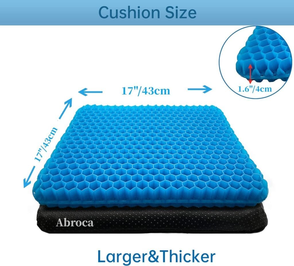 Large Office Chair Cushion Seat Cushions, Cooling Car Wheelchair Bleacher Computer Chair Pad, Gel Seat Cushion for Long Sitting, Coccyx Hip Sciatica Tailbone Lower Back Pain Sore Relief (17×17)