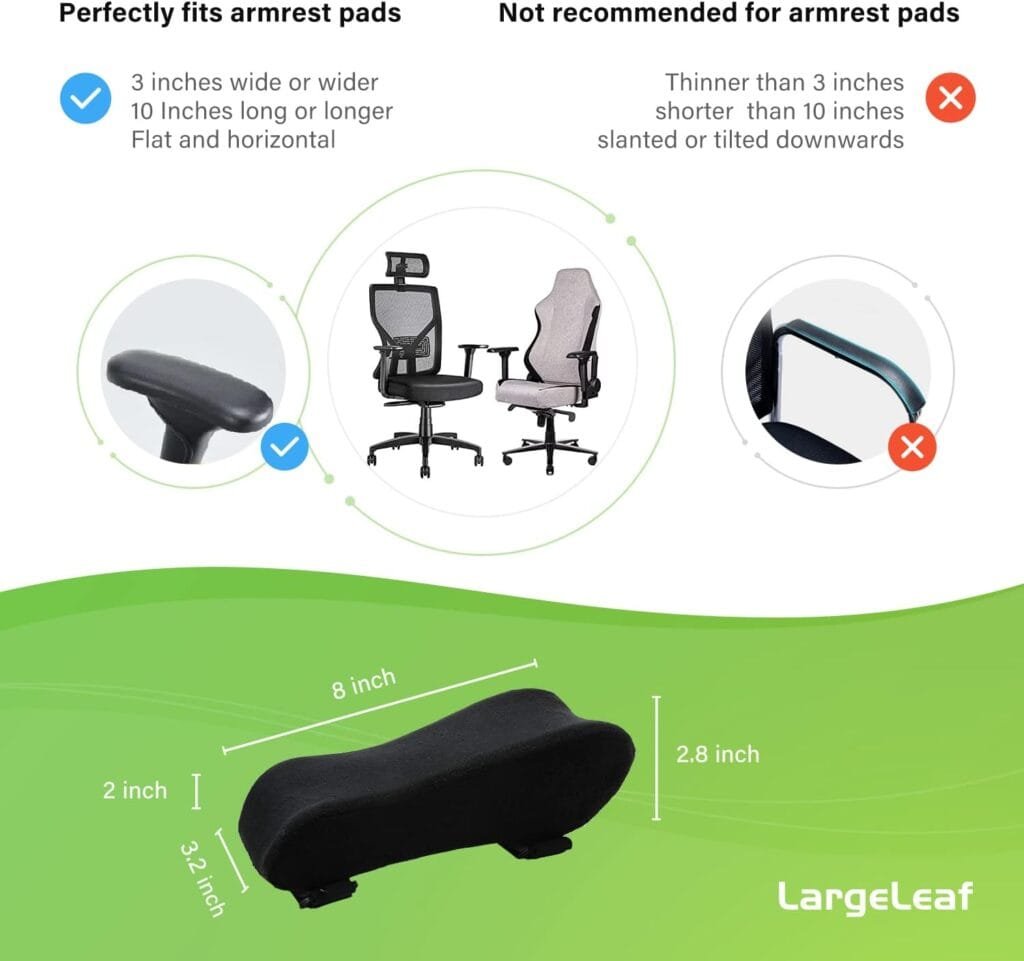 LargeLeaf Chair Armrest Cooling Gel Cushions Elbow Pillow Pressure Relief Office Chair Gaming Chair armrest with Memory Foam armrest Pads 2-Piece Set of Chair