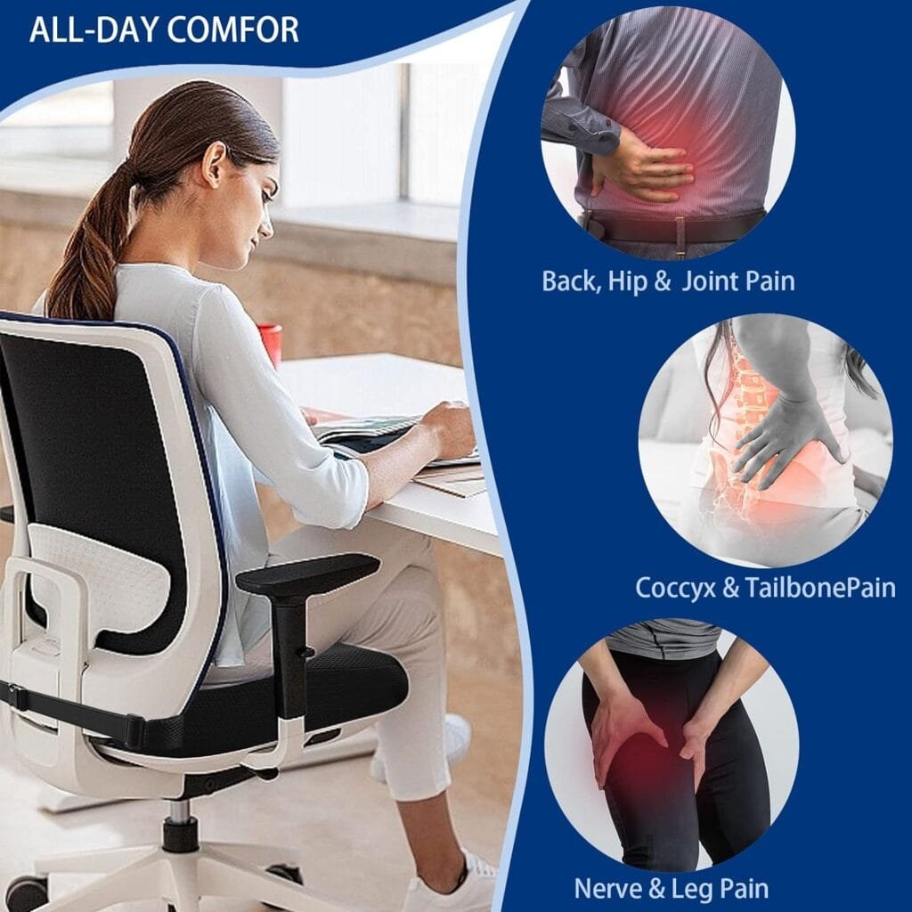 LEGMEE Gel Enhanced Seat Cushion Cooling Gel Core, Memory Foam Seat Cushion Gel for Sciatica Coccyx Back  Tailbone Pain Relief - Orthopedic Chair Pad for Lumbar Support in Office Chair Car Seat