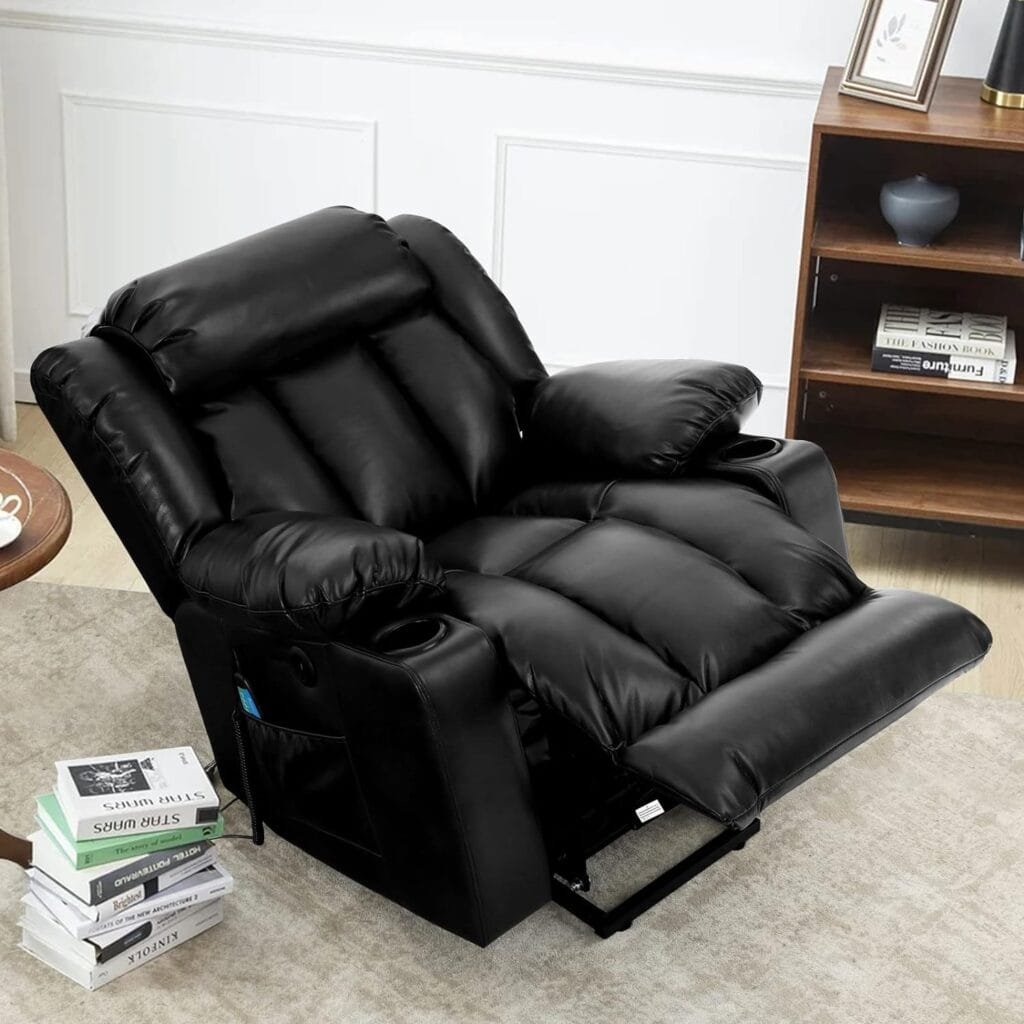 LEISLAND Power Lift Chairs Recliners for Elderly, Breathable Leather Recliner Chairs with Massage and Heat, Sleeper Chair with Cup Holder,USB Charge, Remote Control(Black)