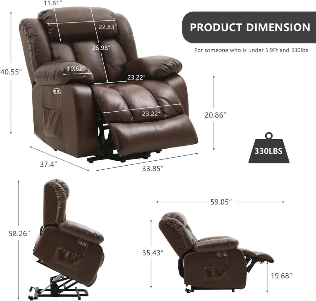 LEISLAND Power Lift Chairs Recliners for Elderly, Breathable Leather Recliner Chairs with Massage and Heat, Sleeper Chair with Cup Holder,USB Charge, Remote Control(Black)