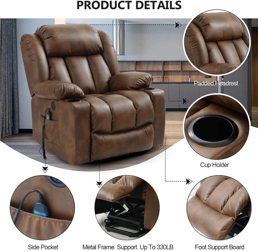 LEISLAND Power Lift Chairs Recliners for Elderly, Breathable Leather Recliner Chairs with Massage and Heat, Sleeper Chair with Cup Holder,USB Charge, Remote Control(Black)