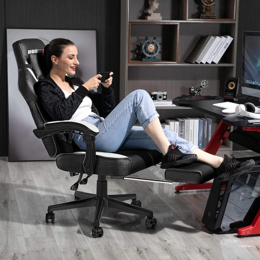 LEMBERI Video Game Chairs with footrest,Gamer Chair for Adults,Big and Tall Gaming Chair 400lb Capacity,Racing Style Computer Gaming Chair with Headrest and Lumbar Support