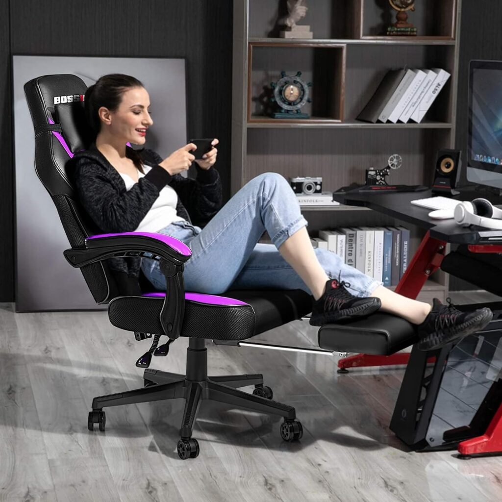 LEMBERI Video Game Chairs with footrest,Gamer Chair for Adults,Big and Tall Gaming Chair 400lb Capacity,Racing Style Computer Gaming Chair with Headrest and Lumbar Support