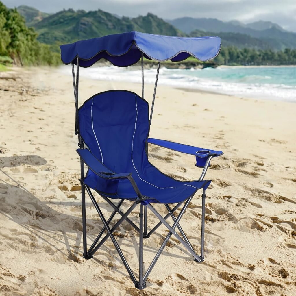 LETS CAMP Camp Chair with Shade Canopy Folding Camping Recliner Chair with Carry Bag for Outdoor Camping Hiking Beach, Heavy Duty 350 LBS