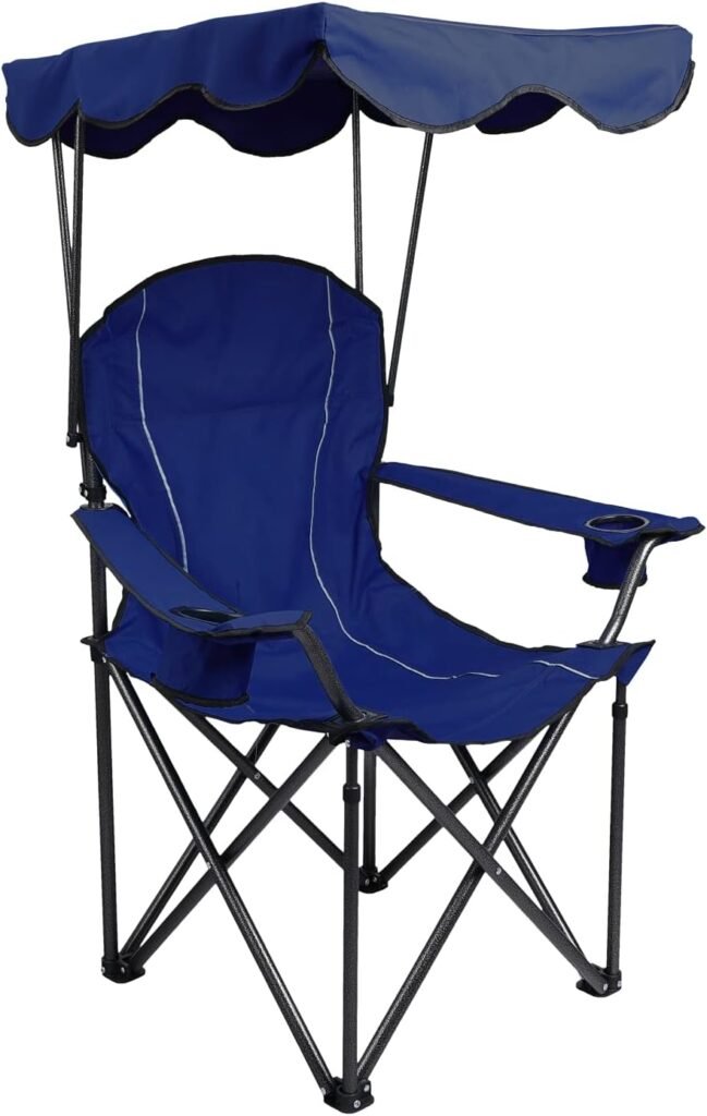 LETS CAMP Camp Chair with Shade Canopy Folding Camping Recliner Chair with Carry Bag for Outdoor Camping Hiking Beach, Heavy Duty 350 LBS