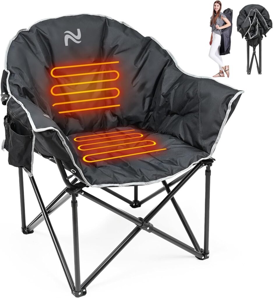 LILYPELLE Oversized Heated Camping Chair, Patio Lounge Chairs with 3 Heat Levels, Portable Folding Heated Chair Round Moon Saucer Folding Lawn Chair Outdoor Chair for Camping, Lounge Patio