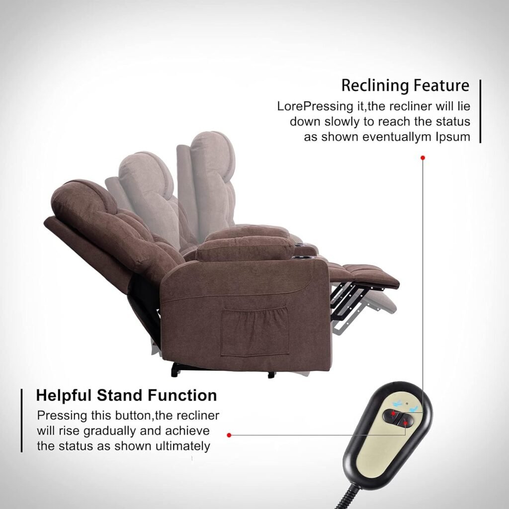 Living Room Power Lift Massage Recliner Chair for Elderly Heated Ergonomic Lounge Fabric Vibratory Massage Chair with Cup Holders/Heating/Remote Control Grey