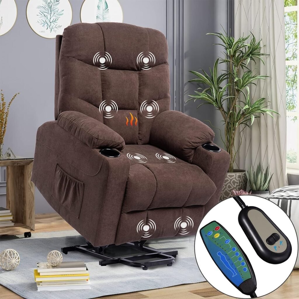 Living Room Power Lift Massage Recliner Chair for Elderly Heated Ergonomic Lounge Fabric Vibratory Massage Chair with Cup Holders/Heating/Remote Control Grey