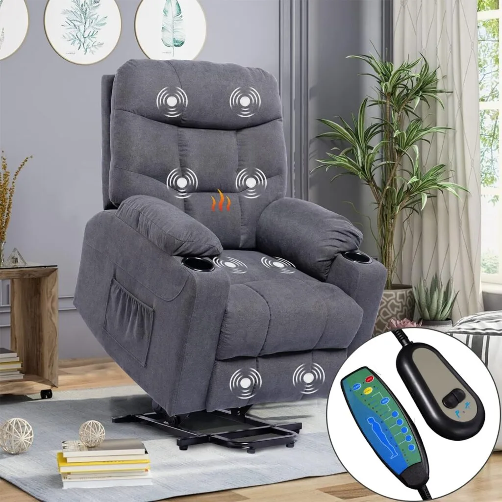 Living Room Power Lift Massage Recliner Chair for Elderly Heated Ergonomic Lounge Fabric Vibratory Massage Chair with Cup Holders/Heating/Remote Control Grey Living Room Power Lift Massage Recliner Chair for Elderly Heated Ergonomic Lounge Fabric Vibratory Massage Chair with Cup Holders/Heating/Remote Control Grey