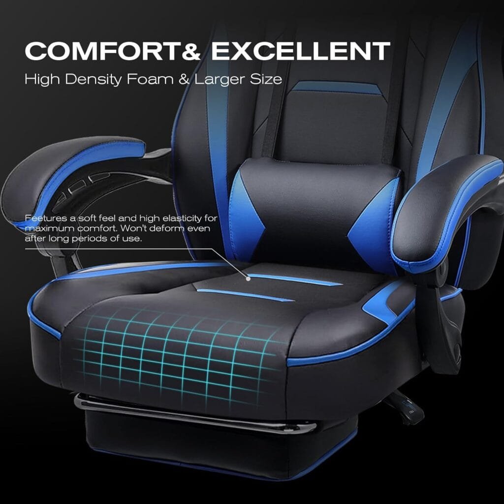 LUCKRACER Gaming Chair with Footrest Office Desk Chair Ergonomic Gaming Chair PU Leather High Back Adjustable Swivel Lumbar Support Racing Style E-Sports Gamer Chairs by GTRACING (Gray)