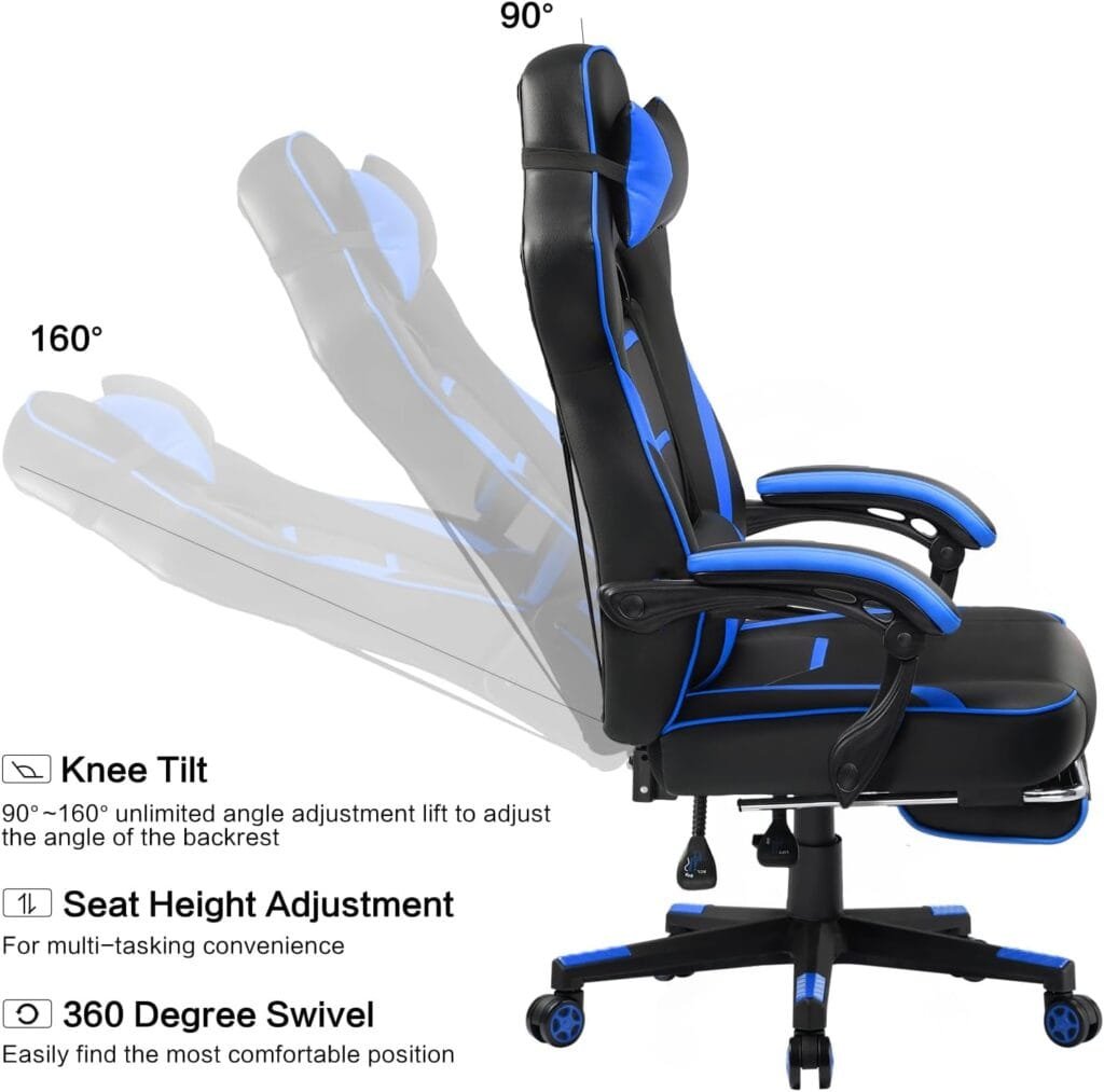 LUCKRACER Gaming Chair with Footrest Office Desk Chair Ergonomic Gaming Chair PU Leather High Back Adjustable Swivel Lumbar Support Racing Style E-Sports Gamer Chairs by GTRACING (Gray)