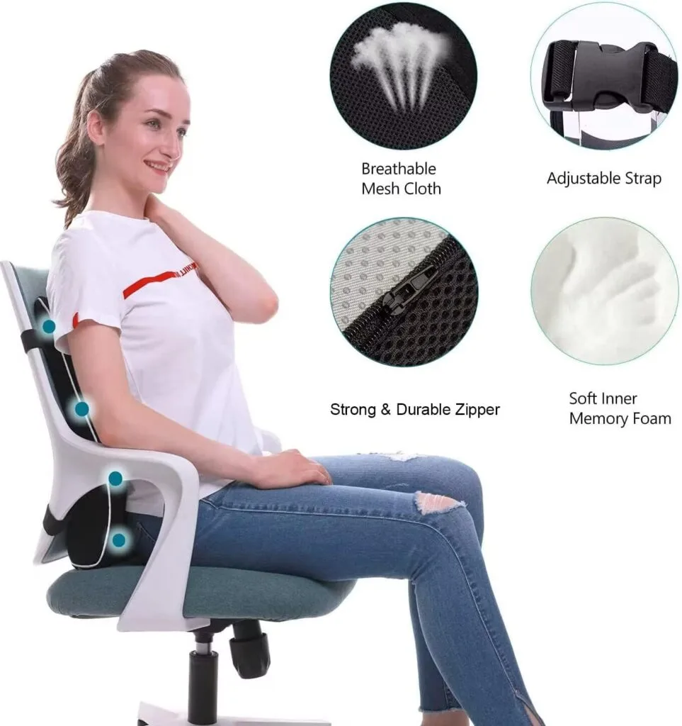 Lumbar Support Pillow for Office Chair Back Support Pillow for Car, Computer, Gaming Chair, Recliner Memory Foam Back Cushion for Pain Relief Improve Posture, Mesh Cover Double Adjustable Straps Lumbar Support Pillow for Office Chair Back Support Pillow for Car, Computer, Gaming Chair, Recliner Memory Foam Back Cushion for Pain Relief Improve Posture, Mesh Cover Double Adjustable Straps