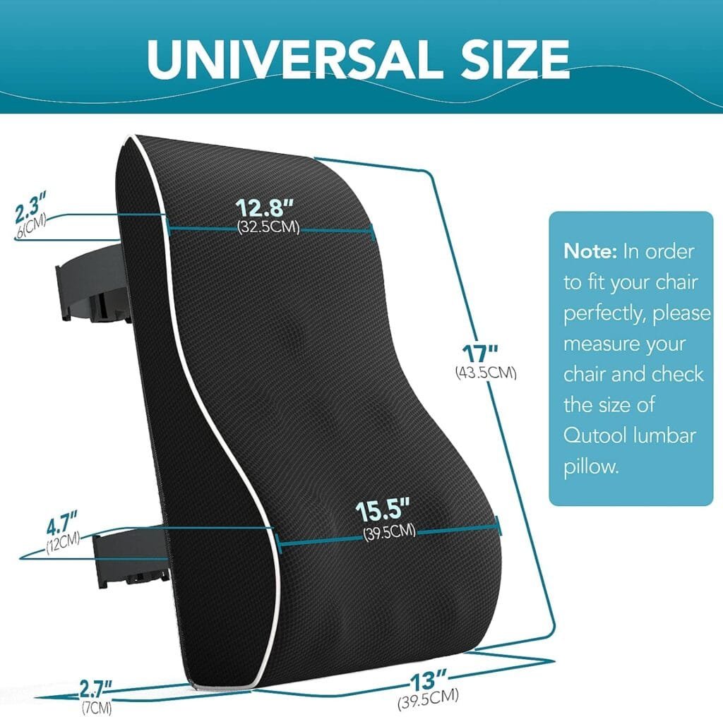 Lumbar Support Pillow for Office Chair Back Support Pillow for Car, Computer, Gaming Chair, Recliner Memory Foam Back Cushion for Pain Relief Improve Posture, Mesh Cover Double Adjustable Straps