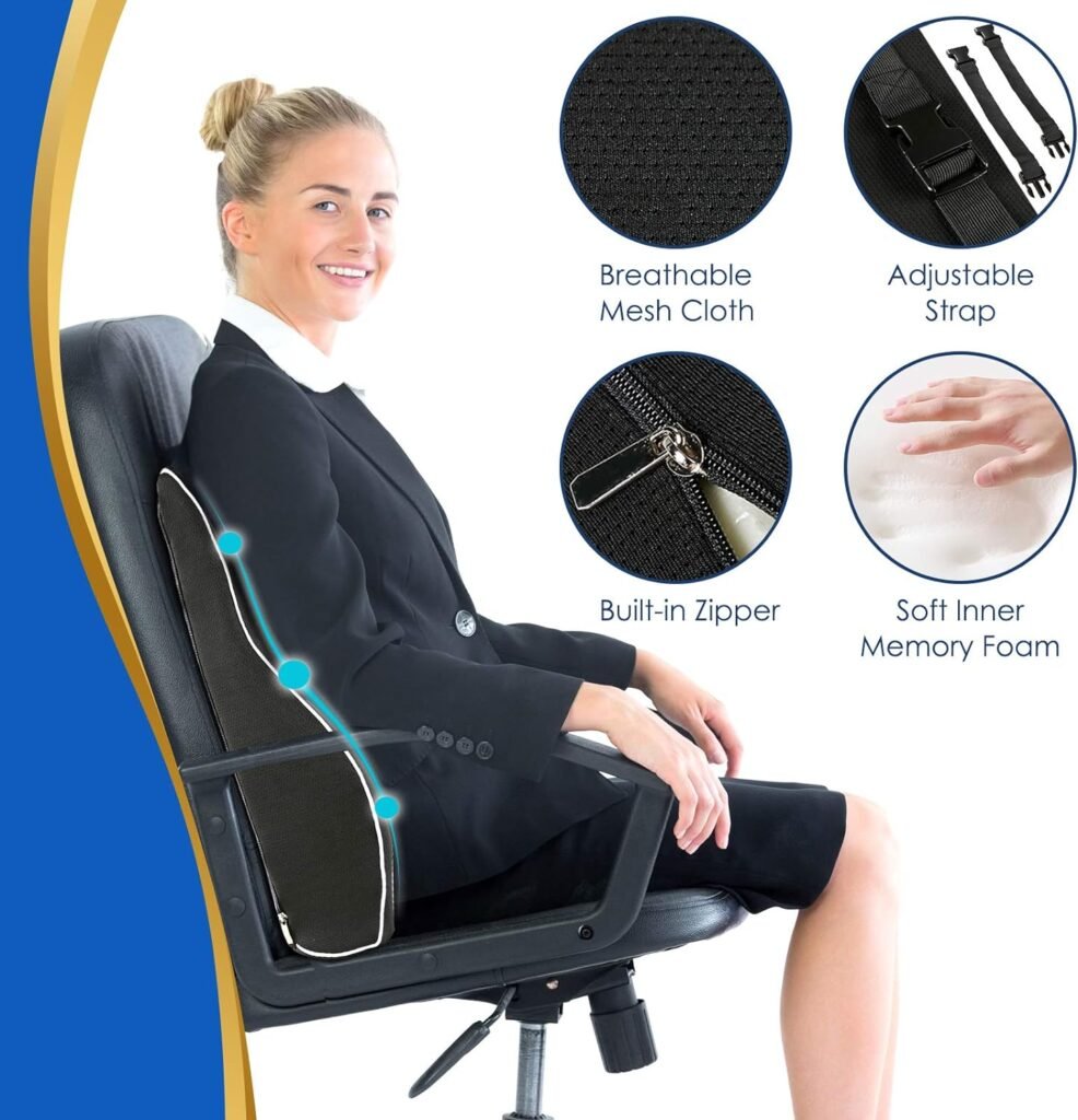 Lumbar Support Pillow for Office Chair Car Lumbar Pillow Lower Back Pain Relief Memory Foam Back Cushion with 3D Mesh Cover Gaming Chair Back Pillow Ergonomic Orthopedic Back Rest