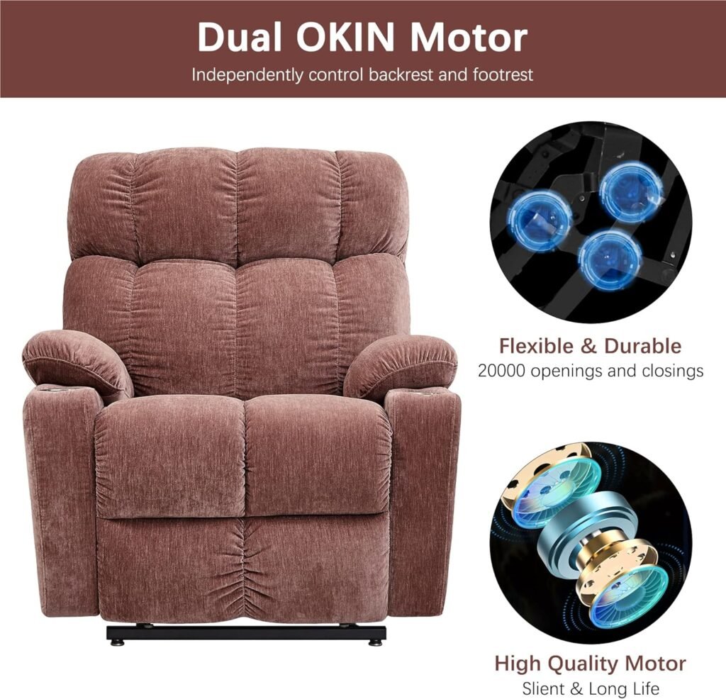 LUSPAZ Large Power Lift Recliner Chair for Elderly,Dual OKIN Motor Massage Chair Recliner with Heat,180 Lay Flat Recliner,Brown Velvet Big Man Recliners,Living Room Chairs