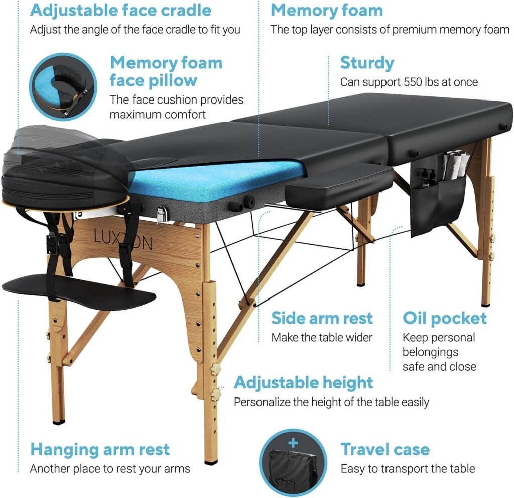 Luxton Home Premium Memory Foam Massage Table - Easy Set Up - Foldable  Portable with Carrying Case