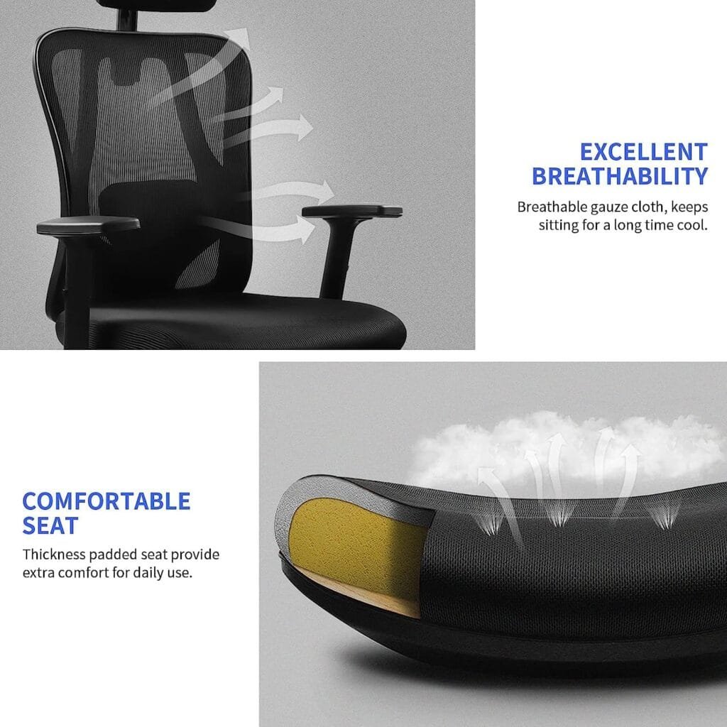 LYJFBD Ergonomic Office Chair Desk Chair with Adjustable Headrest and Armrest Computer Mesh Office Chair with Lumbar Support Executive Swivel Chair for Home Office Study Game