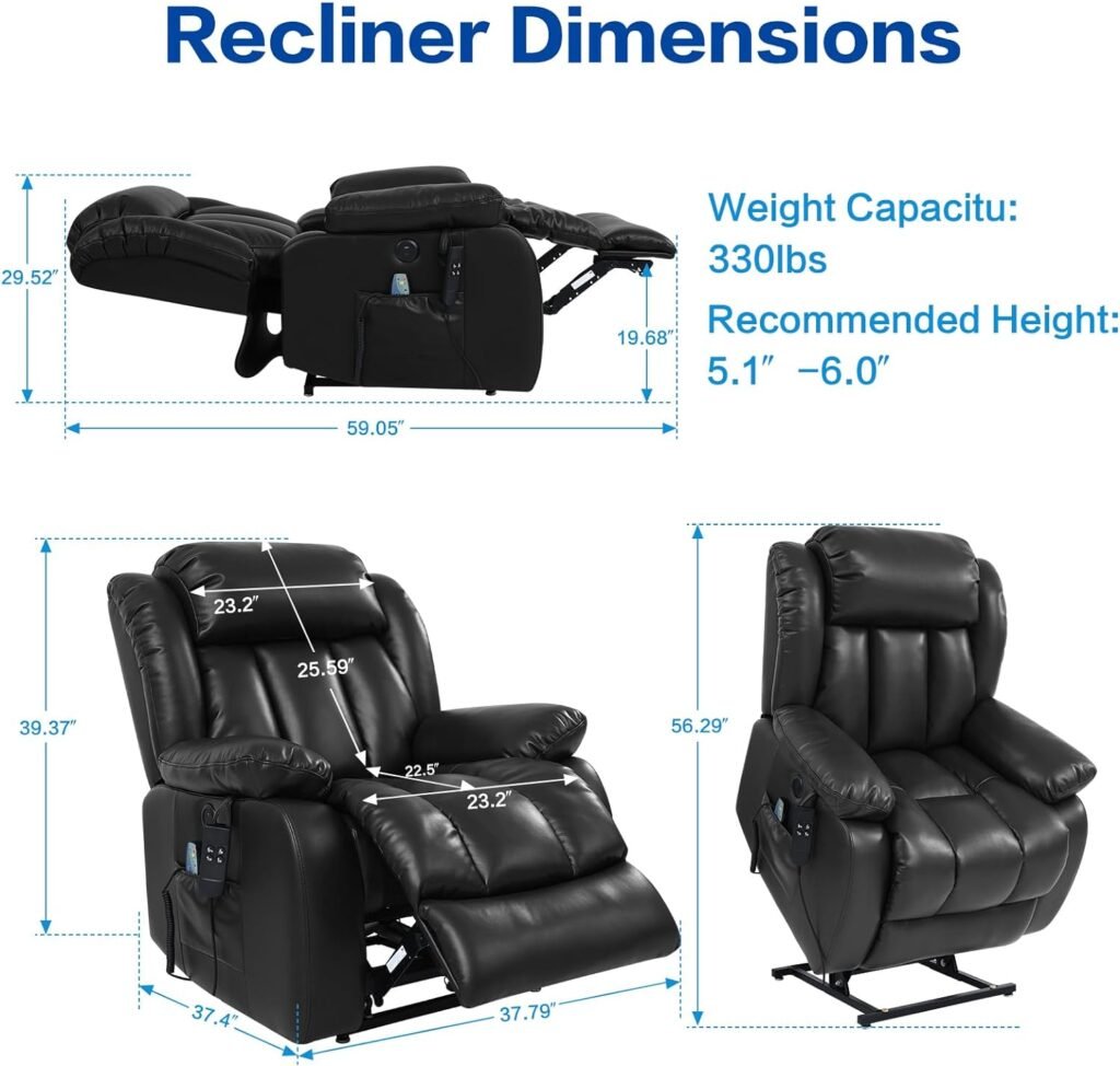 MAEVIS Lift Recliner,Large Lay Flat Sleeping Genuine Leather Lift Recliner Chairs for Elderly with Heat and Massage, with Dual OKIN Motor,Overstuffed Wide Recliners for Living Room,USB Ports (Brown)