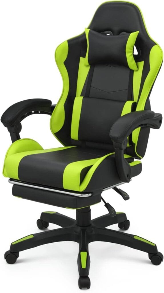 Magshion Gaming Chair with Footrest Headrest  Lumbar Support, Black High Back Ergonomic Video Game Chair Adjustable Height Swivel Leather Computer Chair for Home Office