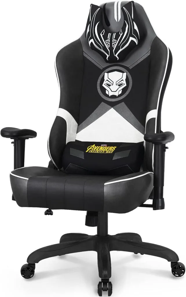 Marvel Avengers Gaming Chair Desk Office Computer Racing Chairs - Adults Gamer Ergonomic Game Reclining High Back Support Racer Leather (Black Panther, White (M))