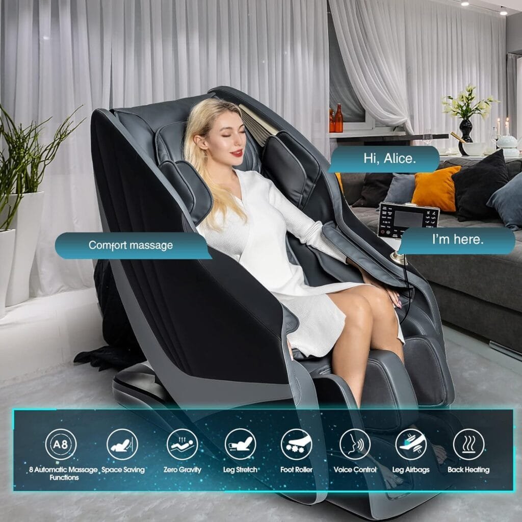 Massage Chair, SL Track Full Body Airbags Massage Chairs with Zero Gravity, Thai/Yoga Stretch Massage, Back Heating, Bluetooth Speaker, Space Save, Foot Roller Shiatsu Massage Recliner Blue