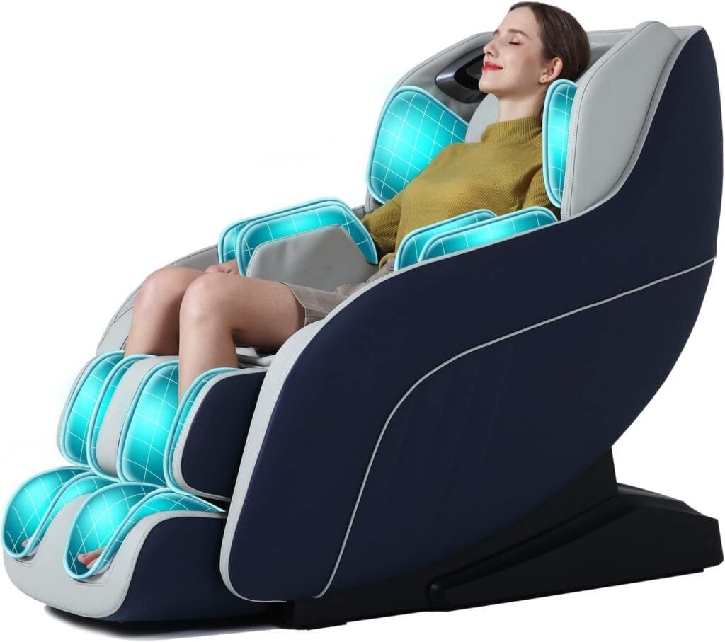 Massage Chair, SL Track Full Body Airbags Massage Chairs with Zero Gravity, Thai/Yoga Stretch Massage, Back Heating, Bluetooth Speaker, Space Save, Foot Roller Shiatsu Massage Recliner Blue