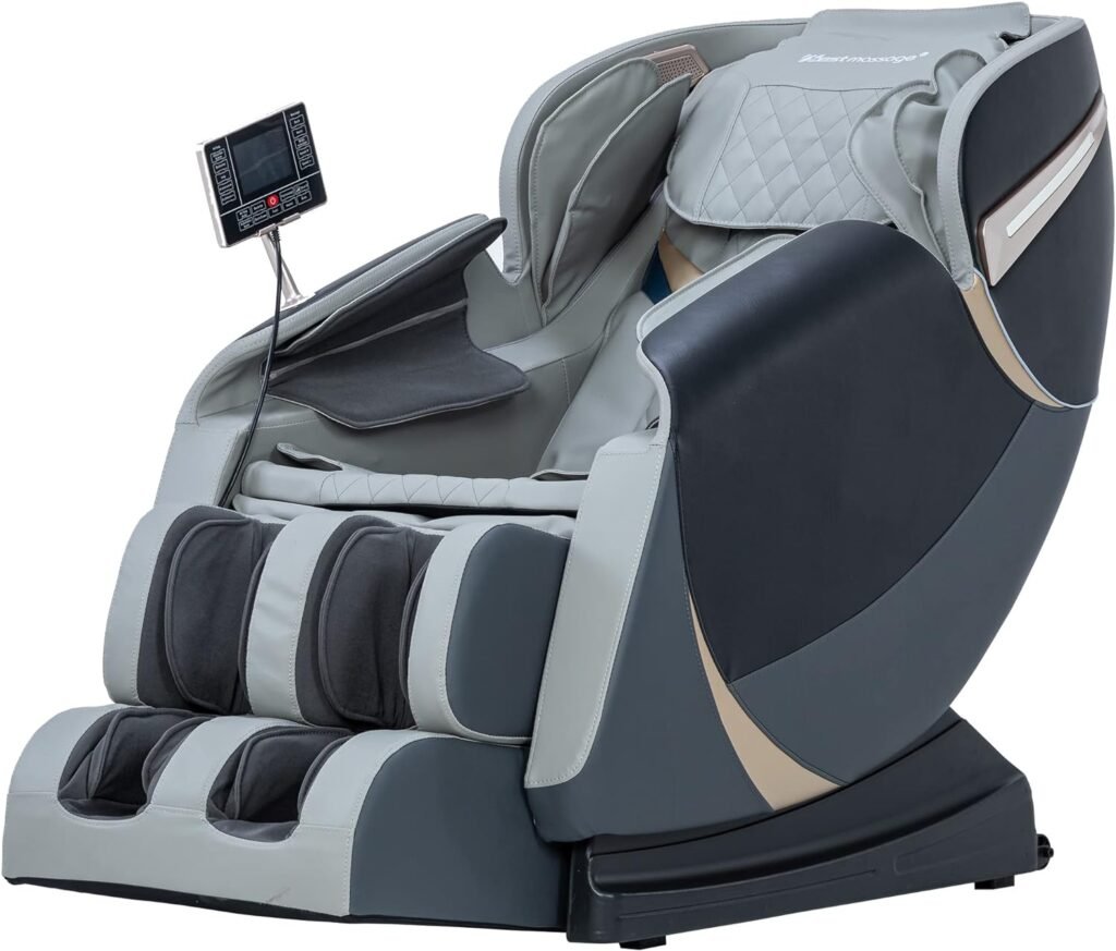 Massage Chair,Full Body Zero Gravity Recliner Chair with Smart Large Screen Bluetooth Speaker Wormwood Back and Calf Heating Therapy Foot Roller Air Massage System for Home Office,Grey