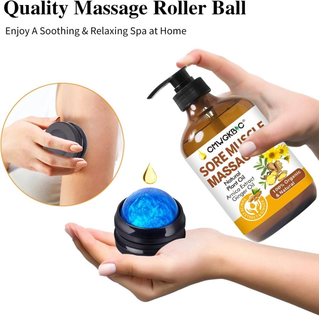 Massage Oil for Massage Therapy Kit,Ginger Oil Lymphatic Drainage-Arnica Sore Muscle Oil Massage Lavender Oil Relaxing Massage Oils,Massage Kit With Massage Roller Ball Valentines Gifts for Men Women