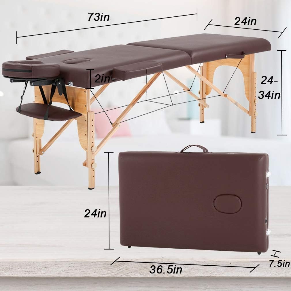 Massage Table Lash Bed Massage Bed Heigh Adjustable 2 Folding 73 Inch Portable W/Carry Case Table Face Cradle Bed Salon Bed